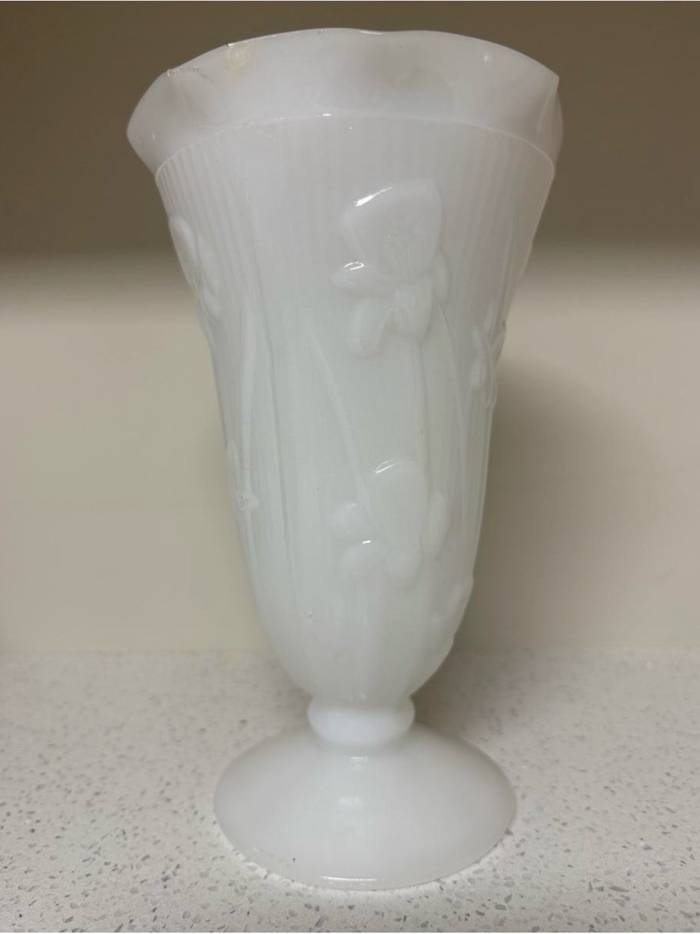 Milk Glass Floral Pedestal Vase - White